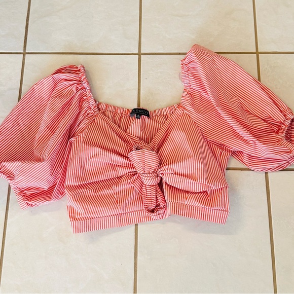 Plus Size Womens Eloquii Stripe Puff Sleeve Tie Front Top Size 20 Orange - Picture 7 of 9